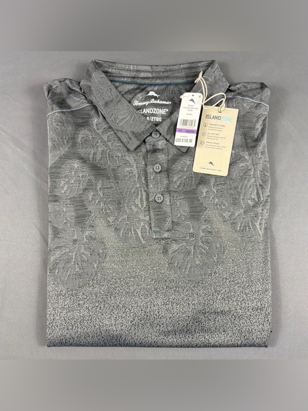 Tommy Bahama Golf Shirt Polo Palm Coast Tropic Fade 2XLB Onyx NWT MSRP $138
